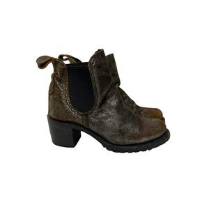 Frye Sabrina Metallic Suede Ankle Boots 7.5 Brown Chelsea Pull-On Stacked Heel
